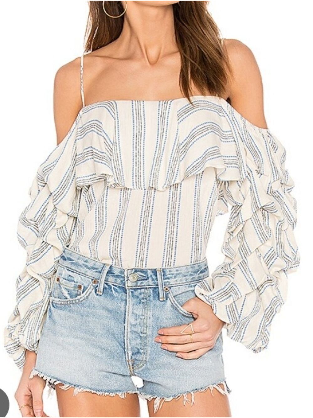 MISA Los Angeles Off The Shoulder With Cascading Sleeves Striped Top SZ Medium
